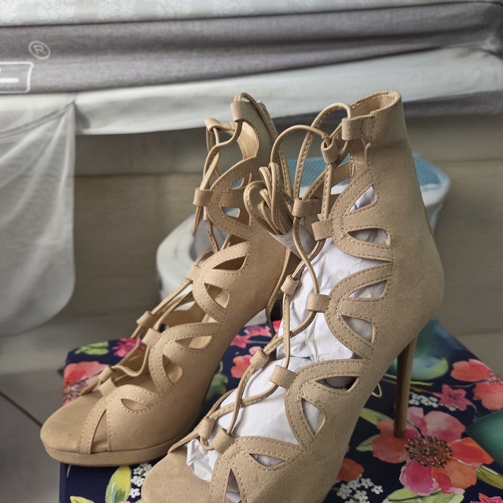 Elegant Tan Lace-Up Heels